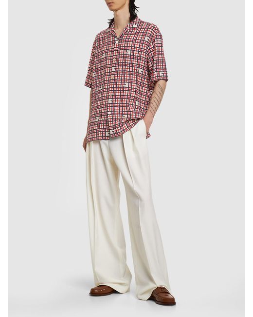 Gucci Red Tartan Linen Bowling Shirt for men