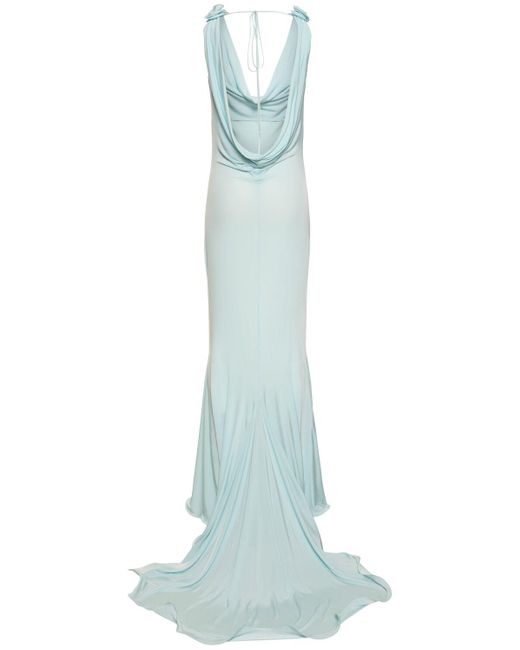 Magda Butrym Blue Draped Jersey Long Dress