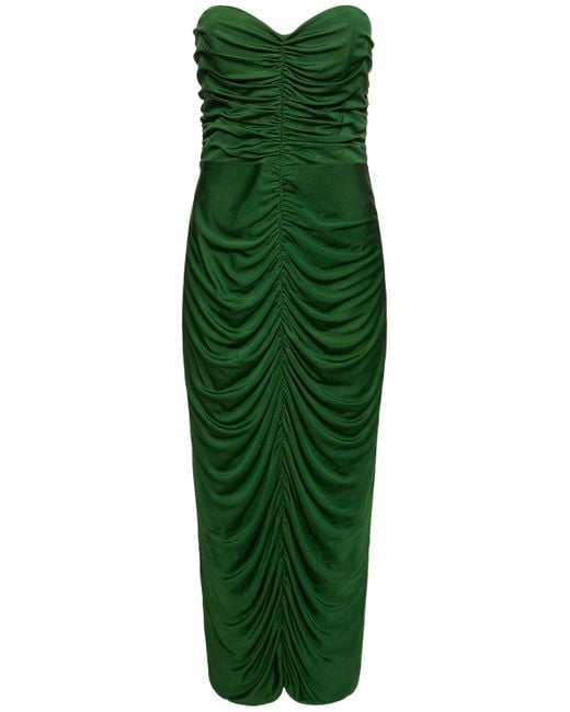 Costarellos Green Aveline Strapless Ruched Midi Dress