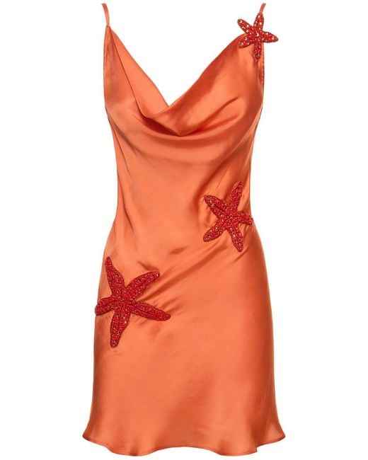 Leslie Amon Orange Galli Embellished Mini Dress