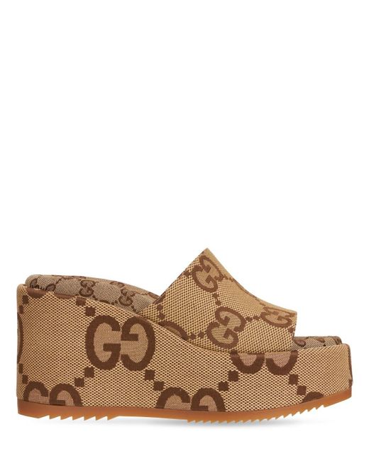 Gucci Brown 105mm Angelina Canvas Wedges