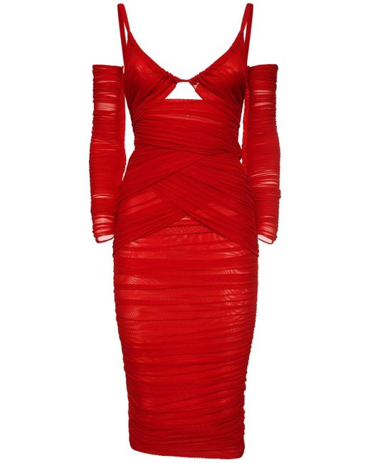 Dolce & Gabbana Red Stretch Satin Cutout Midi Dress