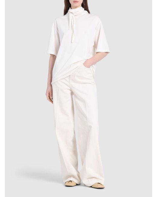Mujer Camiseta De Algodón Con Bufanda Lemaire de color White