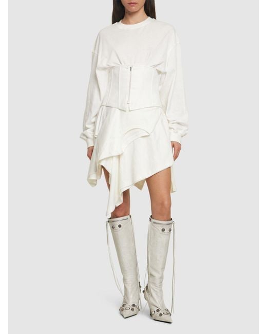 Robe asymétrique en coton mélangé détail corset Acne en coloris White