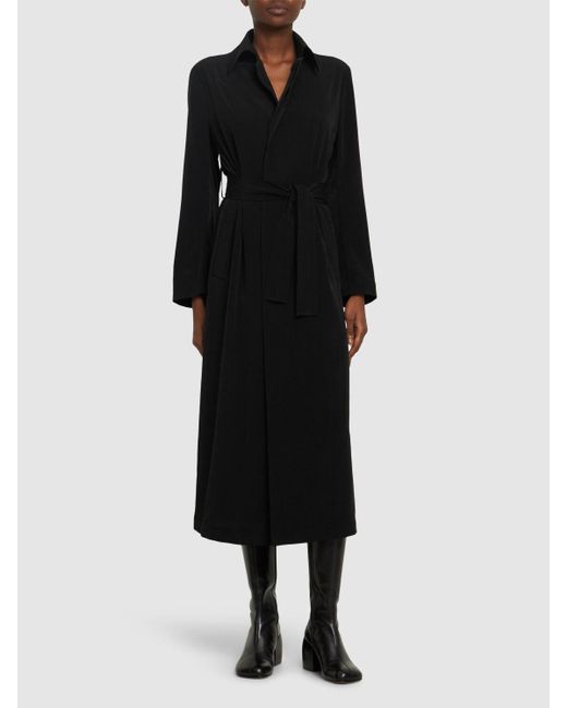 Cappotto midi in crepe de chine di Yohji Yamamoto in Black