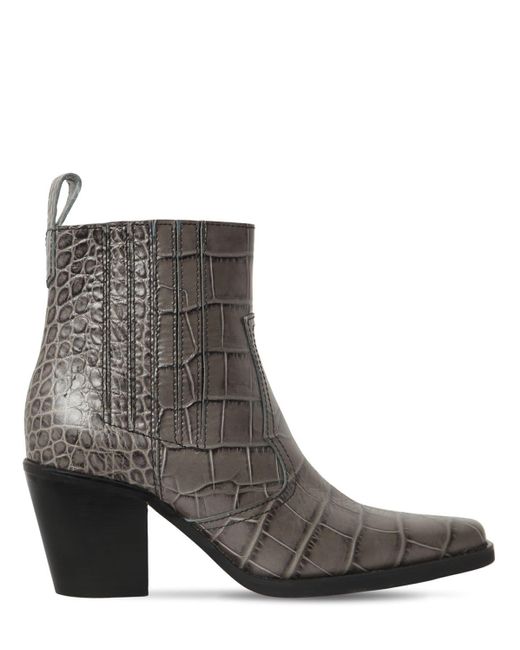 Ganni Gray Callie Western Crocodile-effect Leather Boots