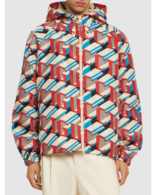 Gucci Red Pixel Deep On Logo Nylon Jacket for men