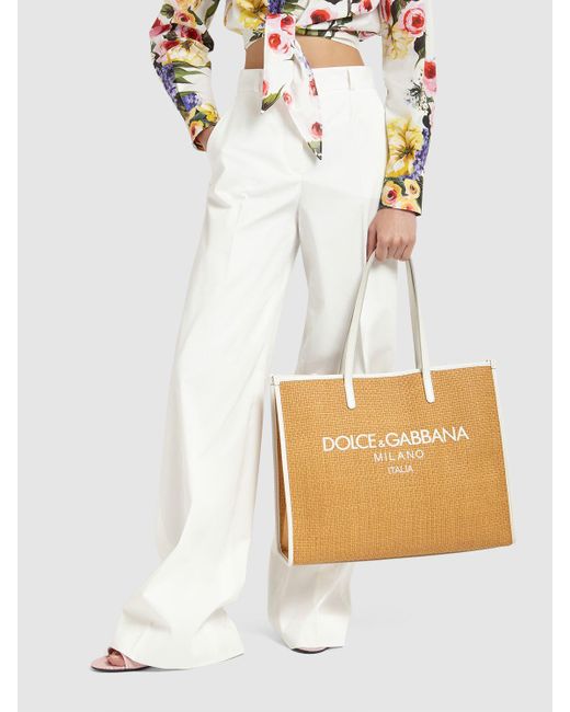Dolce & Gabbana Natural Large Raffia Logo Shopping Bag