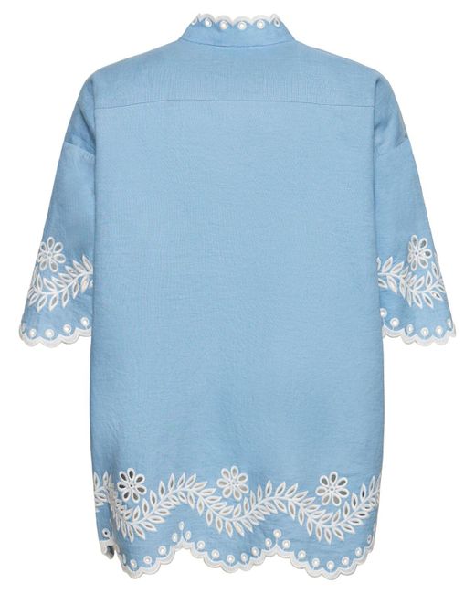 Zimmermann Blue Junie Embroidered Cotton Shirt