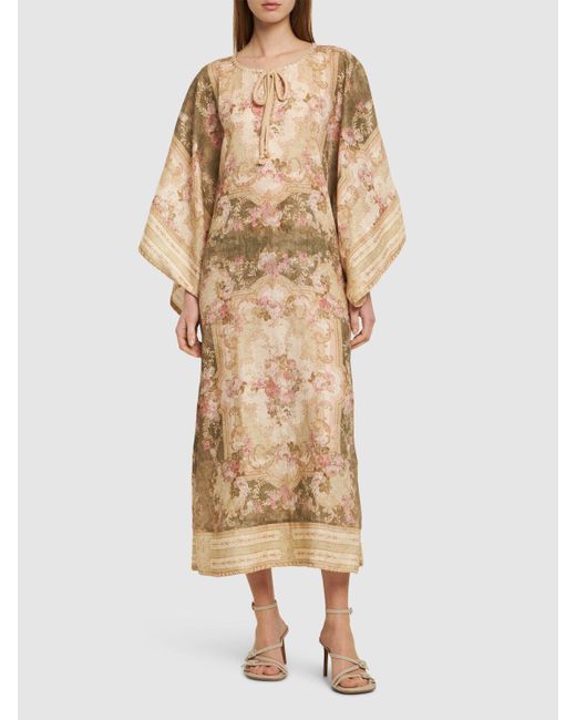 Zimmermann Natural August Linen Midi Kaftan Dress