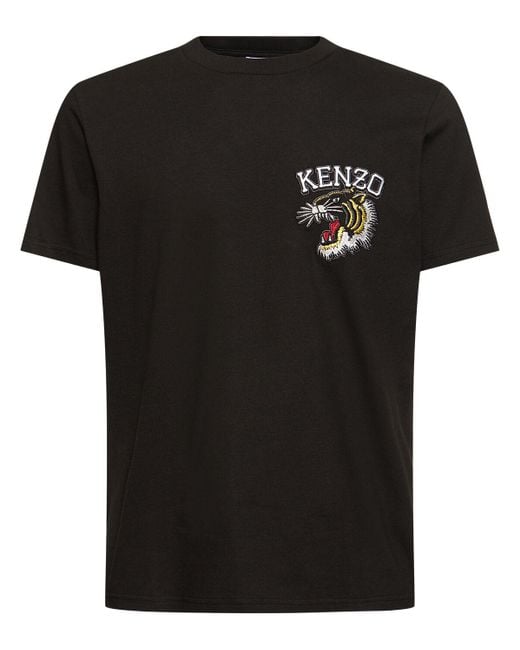T-shirt tiger in jersey di cotone / ricamo di KENZO in Black da Uomo