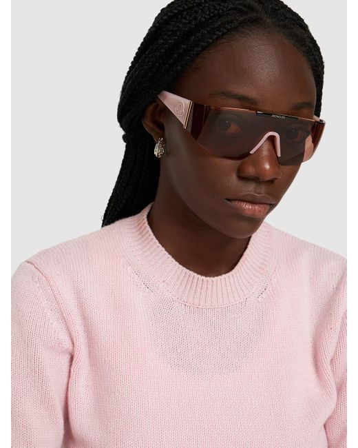 Occhiali da sole a maschera ombrate in metallo di Moncler in Brown