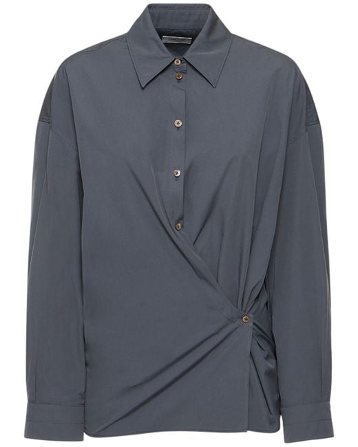 Lemaire Blue Straight Collar Cotton & Silk Shirt
