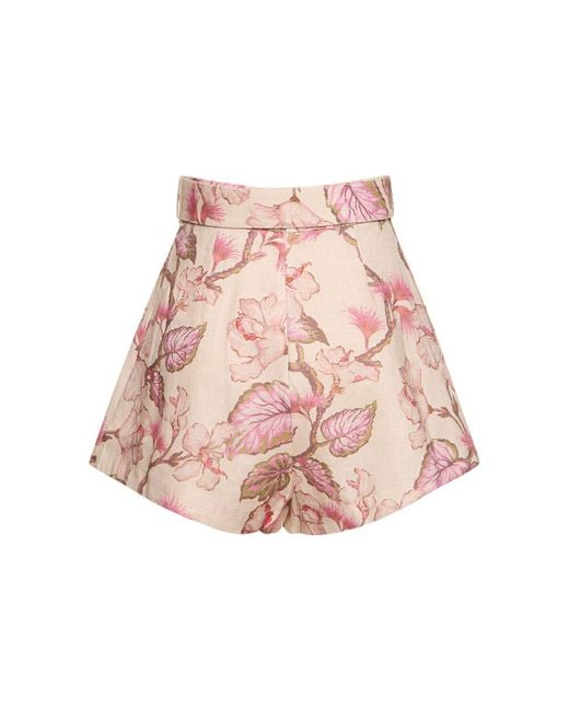 Zimmermann Pink Matchmaker Tuck Printed Linen Shorts