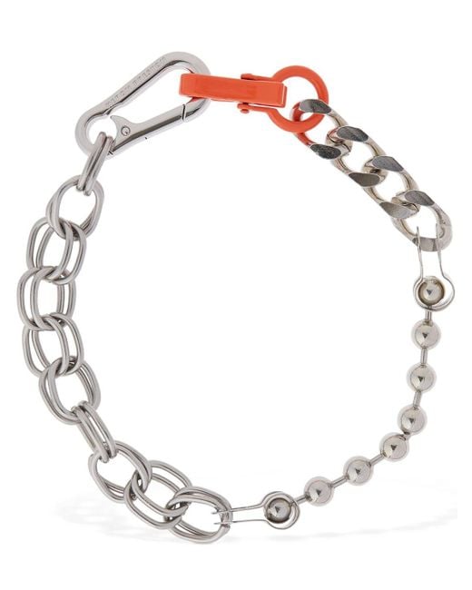 Heron Preston Metallic Multichain Necklace W/ Orange Closure for men