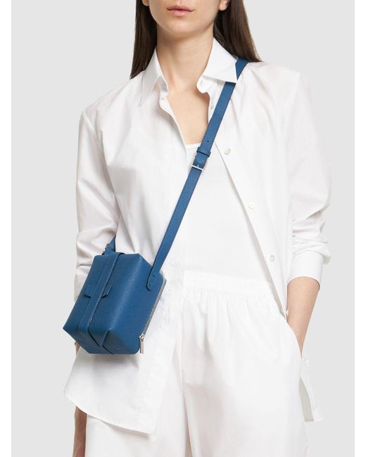 Valextra Brera: Blue Leather Medium top handle bag