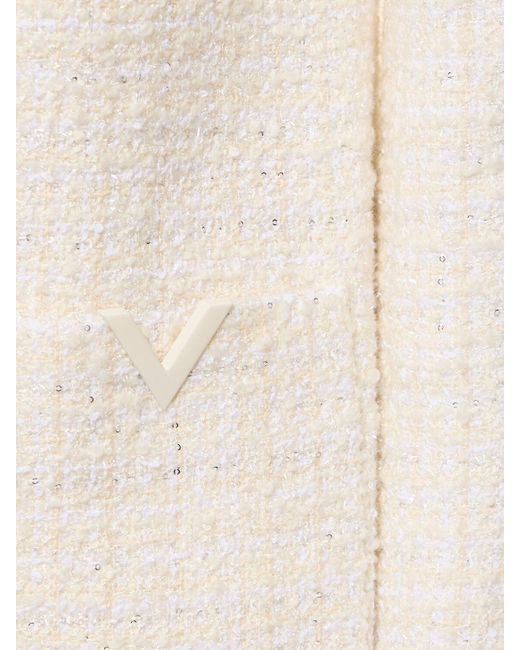 Valentino White Tweed Lurex V Neck Long Coat