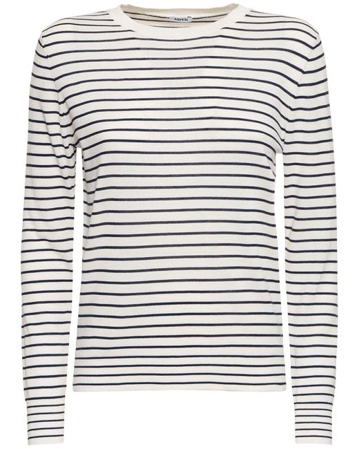 Aspesi Gray Striped Cotton Long Sleeve T-shirt