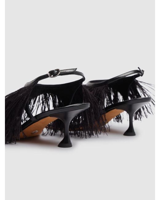 Proenza Schouler Black 60Mm Tee Thong Sandals W/ Feathers