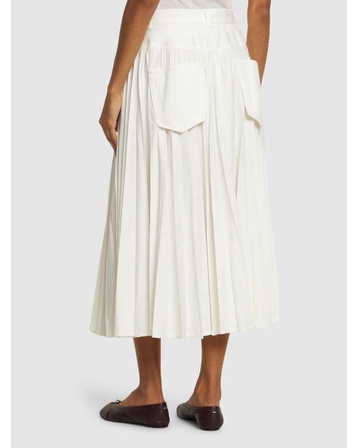 Sacai White Denim Pleated Skirt