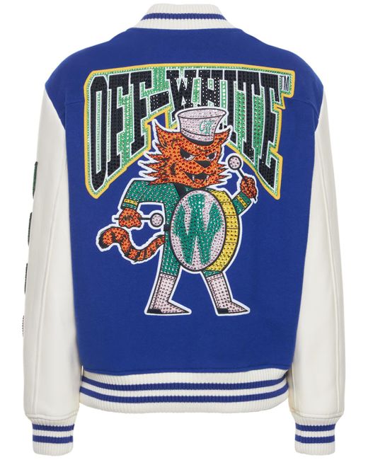 Off-White c/o Virgil Abloh Blue Embroidered Patches Varsity Jacket