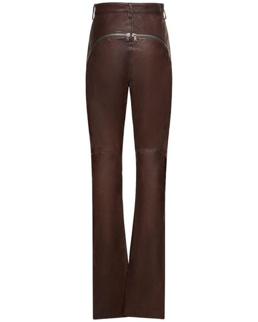 Rick Owens Brown Bolan Banana Flared Leather Pants W/Zips