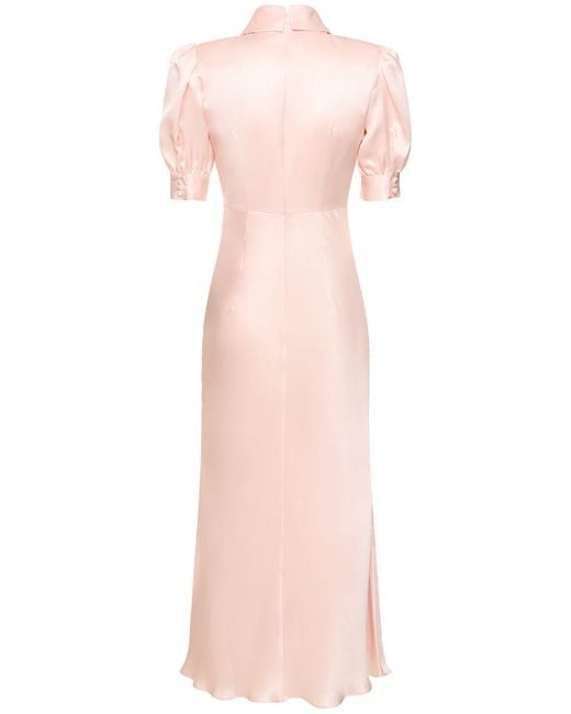 Vestido largo de satén de seda con manga larga Alessandra Rich de color Pink