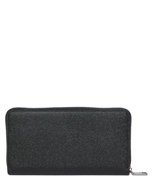 Dolce & Gabbana Black Dauphine Leather Zip Around Wallet for men