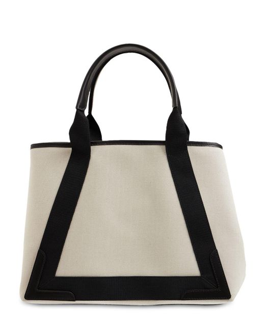 Balenciaga Navy Cabas S Canvas Tote Bag White