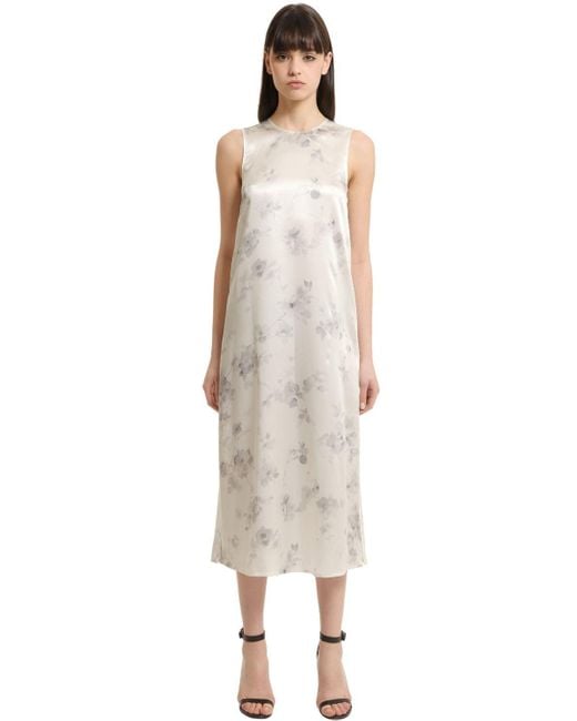 CALVIN KLEIN 205W39NYC Floral Printed Silk Dress in White (Natural) Lyst
