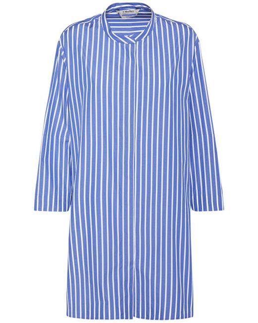 Max Mara Blue Rovigo Cotton Poplin Striped Long Shirt
