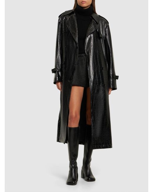 MSGM Croc Embossed Faux Leather Trench Coat in Black Lyst