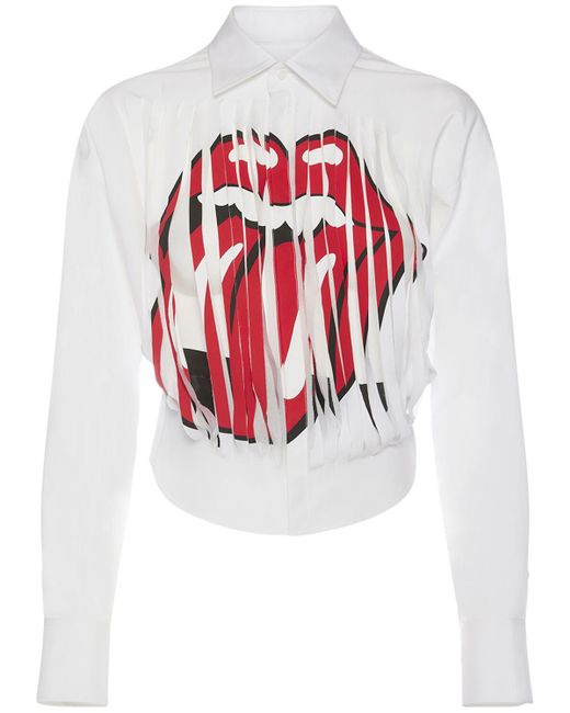 DSquared² White Rolling Stones Distressed Crop Shirt