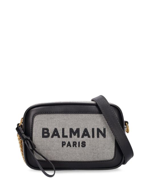 Bolso camera de lona con logo Balmain de color Black