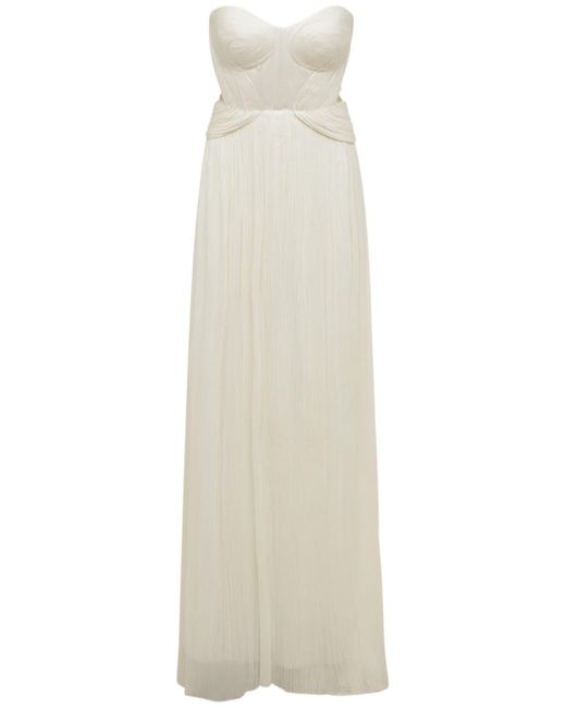 Maria Lucia Hohan White Kamina Foiled Silk Tulle Long Dress