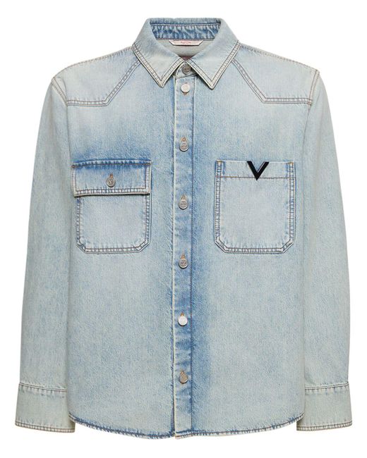 Valentino Hemd Aus Baumwolldenim in Blue für Herren