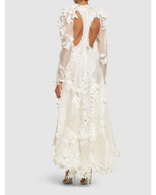 Zimmermann White Tranquility Linen & Silk Lace Midi Dress