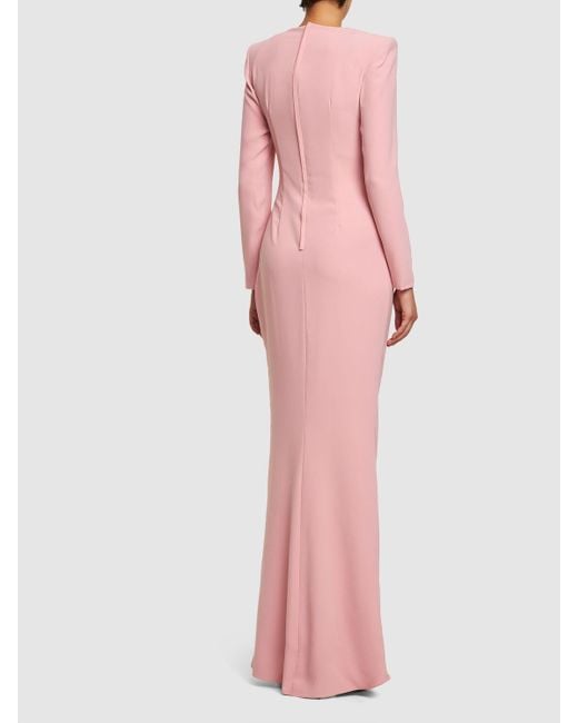 Zuhair Murad Pink Cady Draped Long Sleeved Maxi Dress