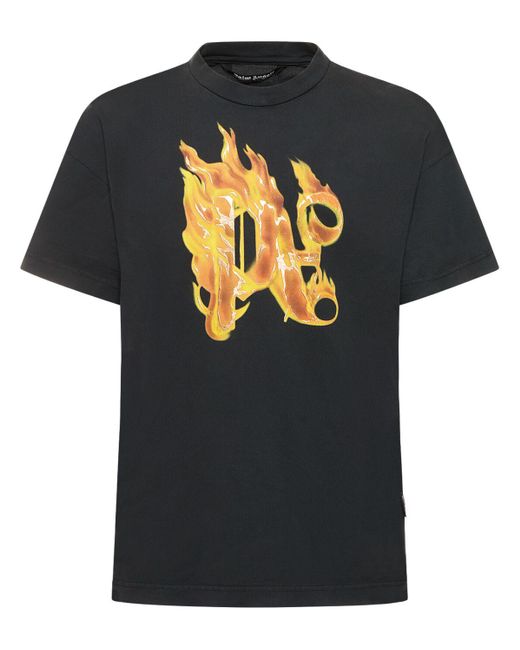 Palm Angels Burning T-Shirt aus Baumwoll-Jersey mit Logoverzierung und Logoprint in Black für Herren