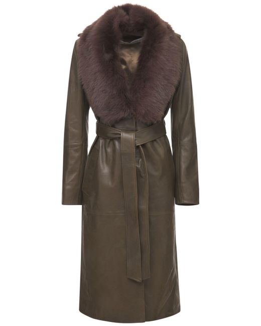 Nour Hammour Green Uptown Girl Leather Belted Trench Coat