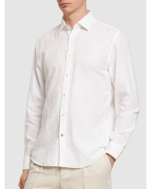 メンズ Boss リネン&コットンシャツ White