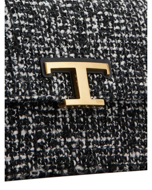 Tod's Black Cartella Mini T Tweed Shoulder Bag