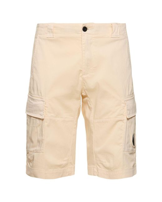 C P Company Natural Stretch Cotton Cargo Shorts for men