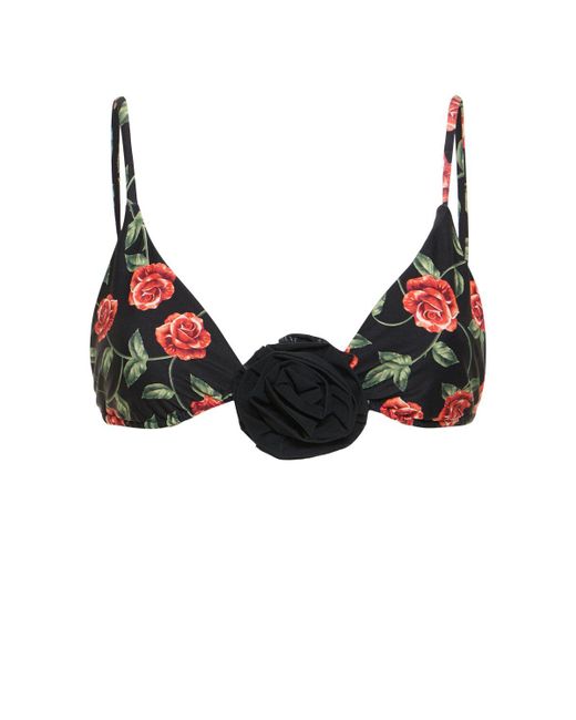WeWoreWhat Black Cooper Printed Bikini Top W/ Rose