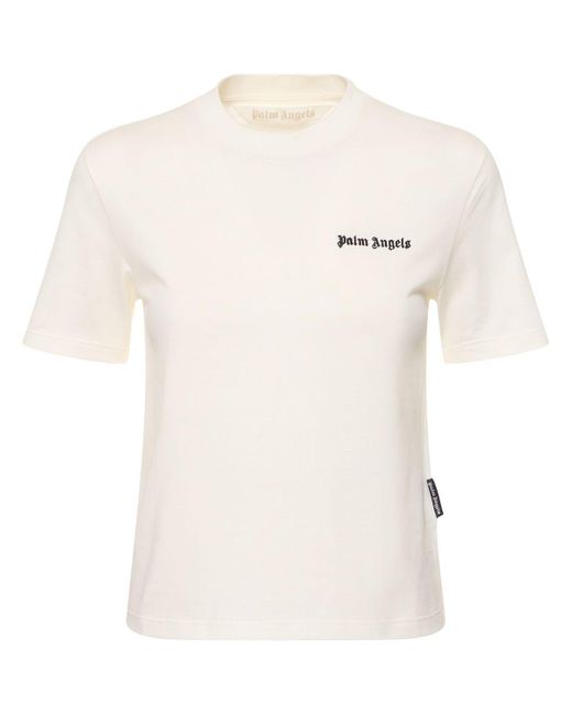 Camiseta de algodón con logo Palm Angels de color Natural