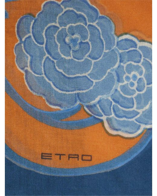 Etro Blue Printed Silk Scarf