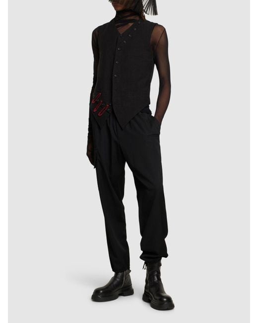 Yohji Yamamoto Black I-partial Switching Linen & Viscose Vest for men