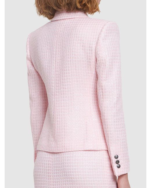 Alessandra Rich Pink Sequined Tweed Single Breasted Jacket