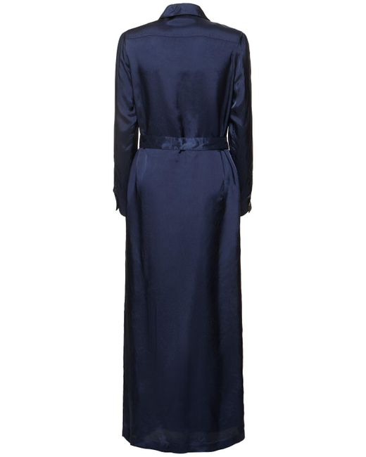 Aspesi Blue Satin Maxi Shirt Dress