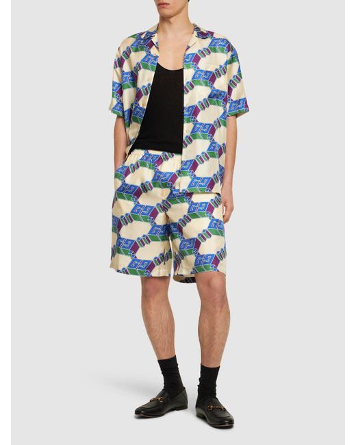 Gucci Blue 3d Gg-print Silk Shorts for men